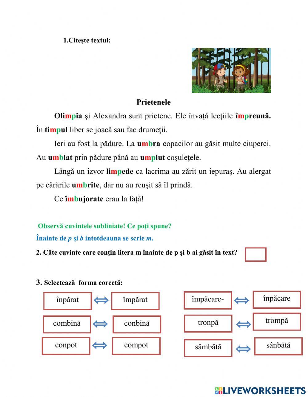 Scrierea lui m înainte de p și b