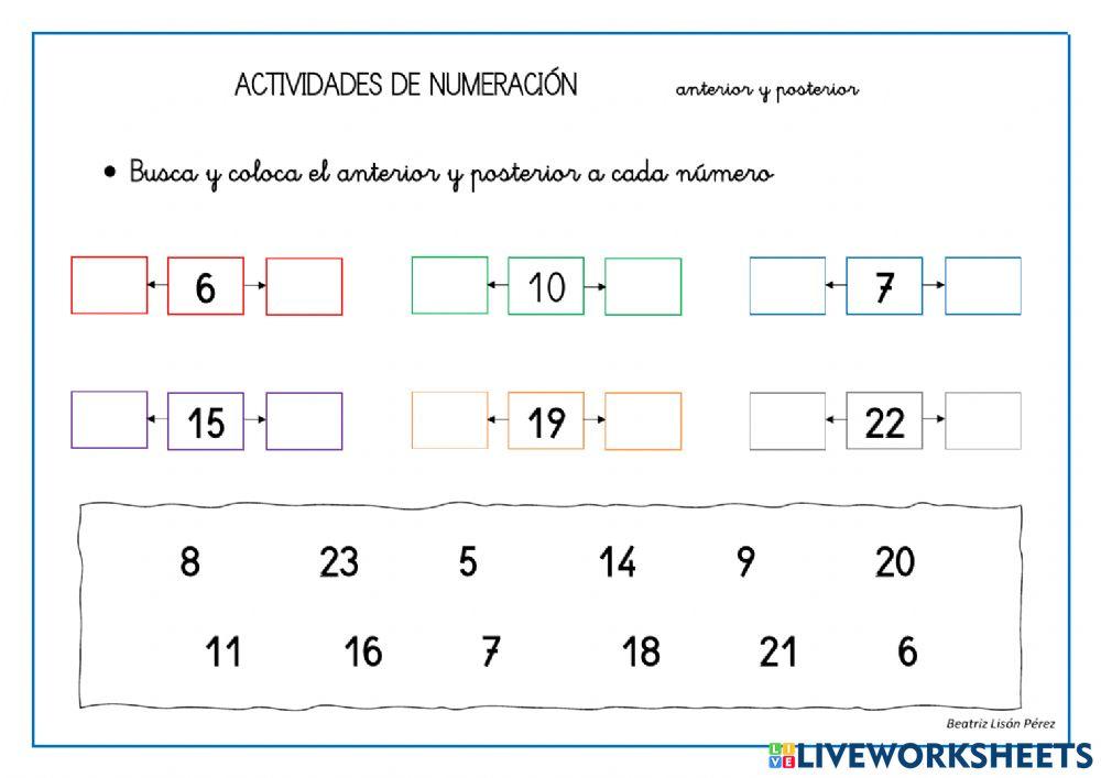 Numeración: anterior y posterior