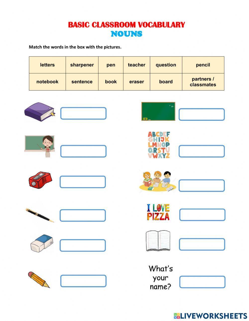 Classroom Vocabulary - Nouns