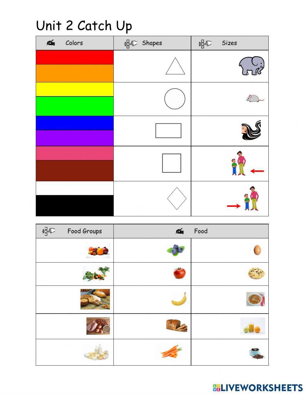 Colors, Shapes, Sizes, Food Vocabulary