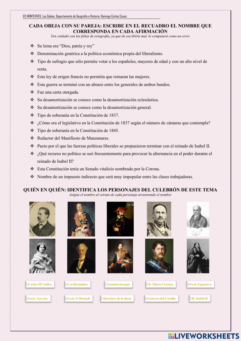 Repaso Tema 2: ISABEL II