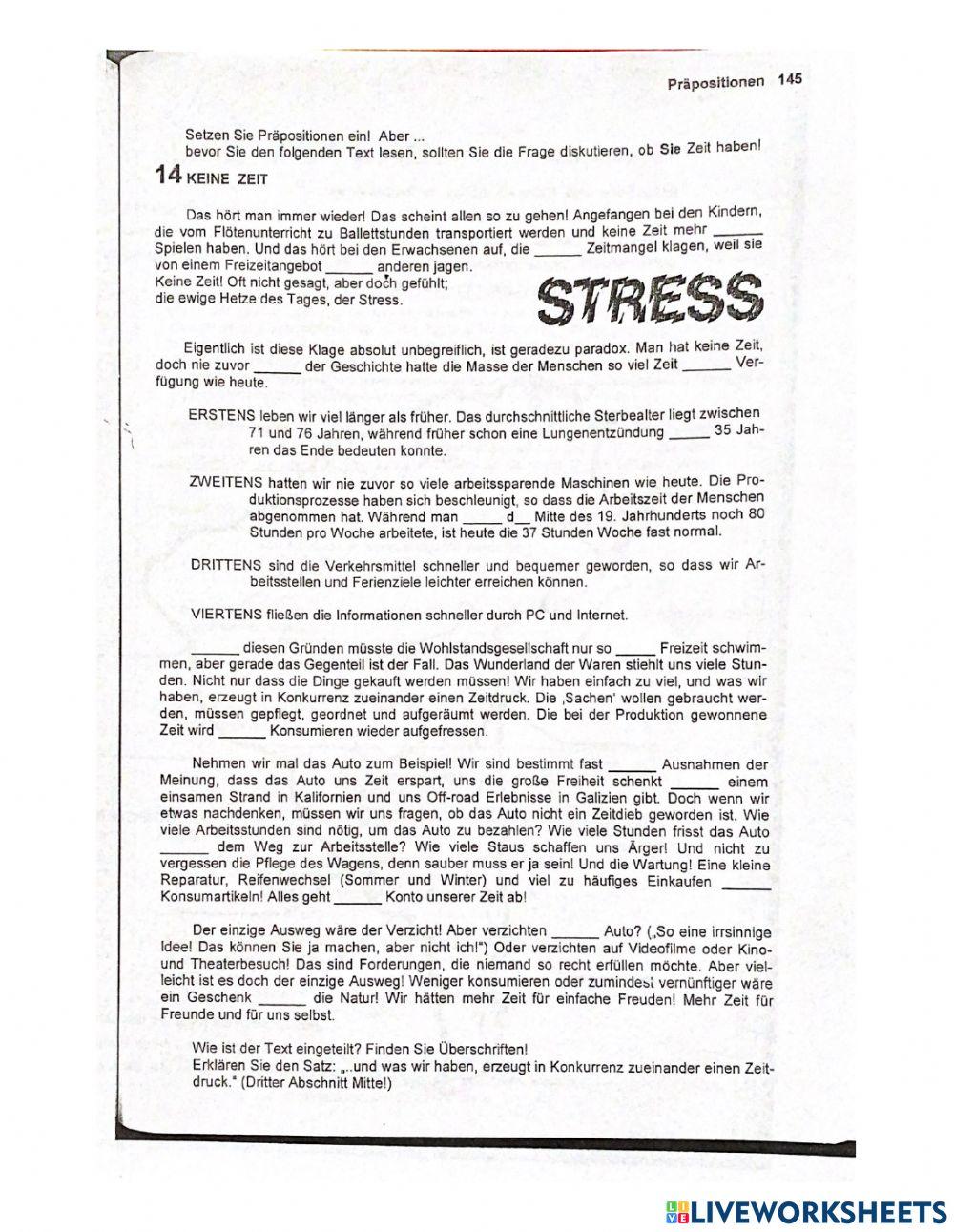 Lückentext Präpositionen