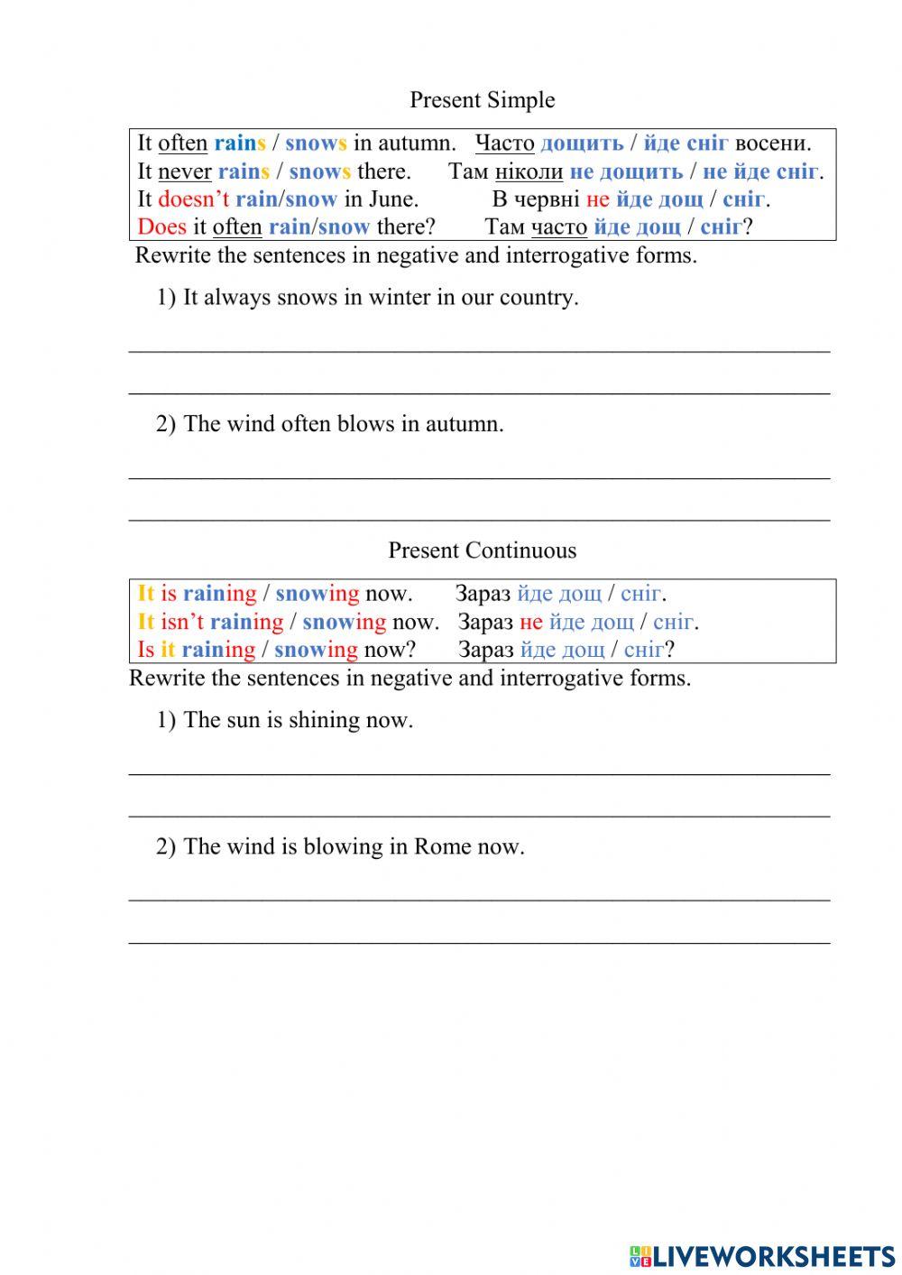 Weather. Grammar (Present simple, present continuous, past simple)