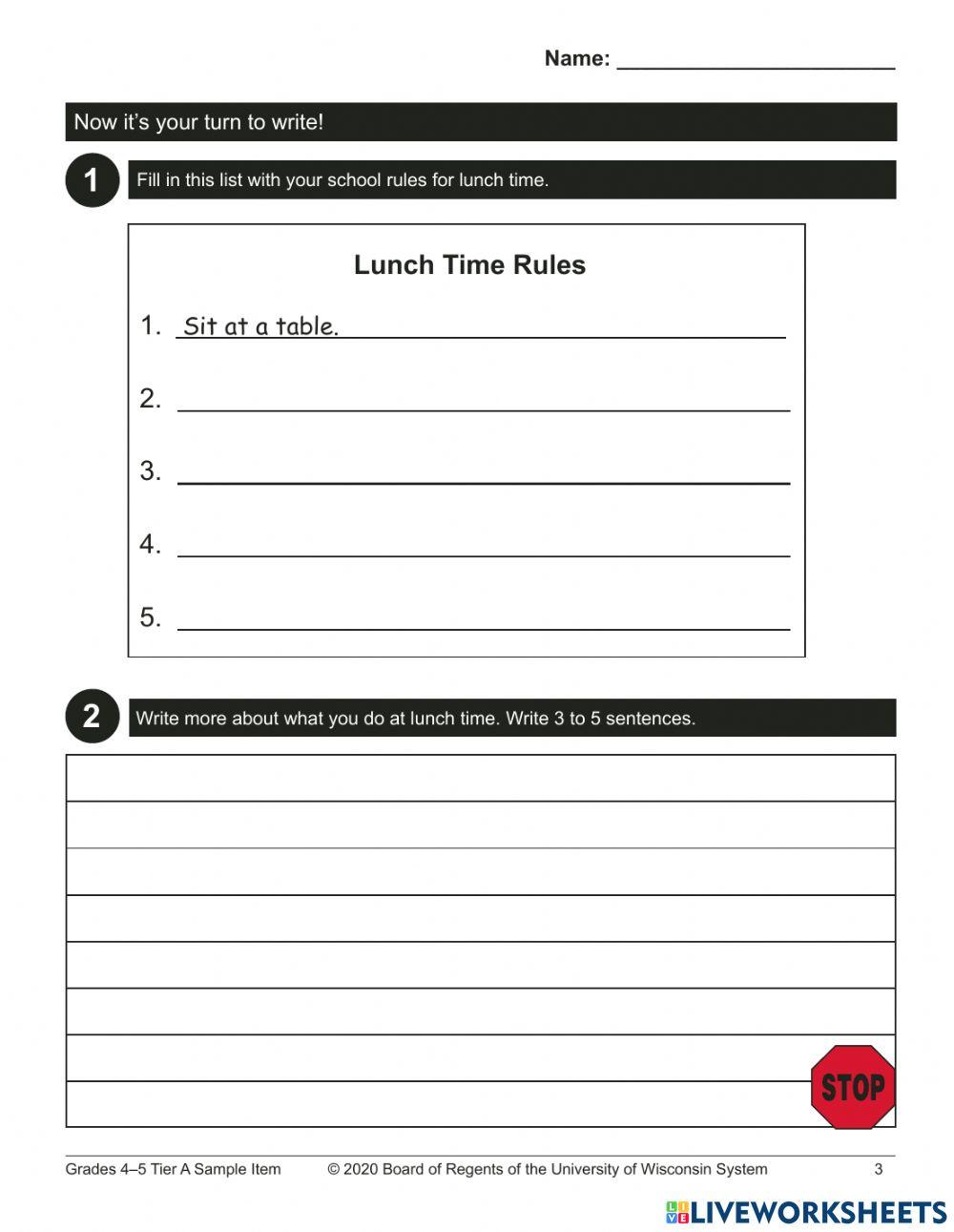 writing-gr-4-5-tier-a-lunch-time-rules-5271988