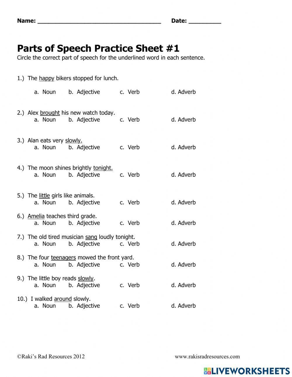 Parts of Speech Practice