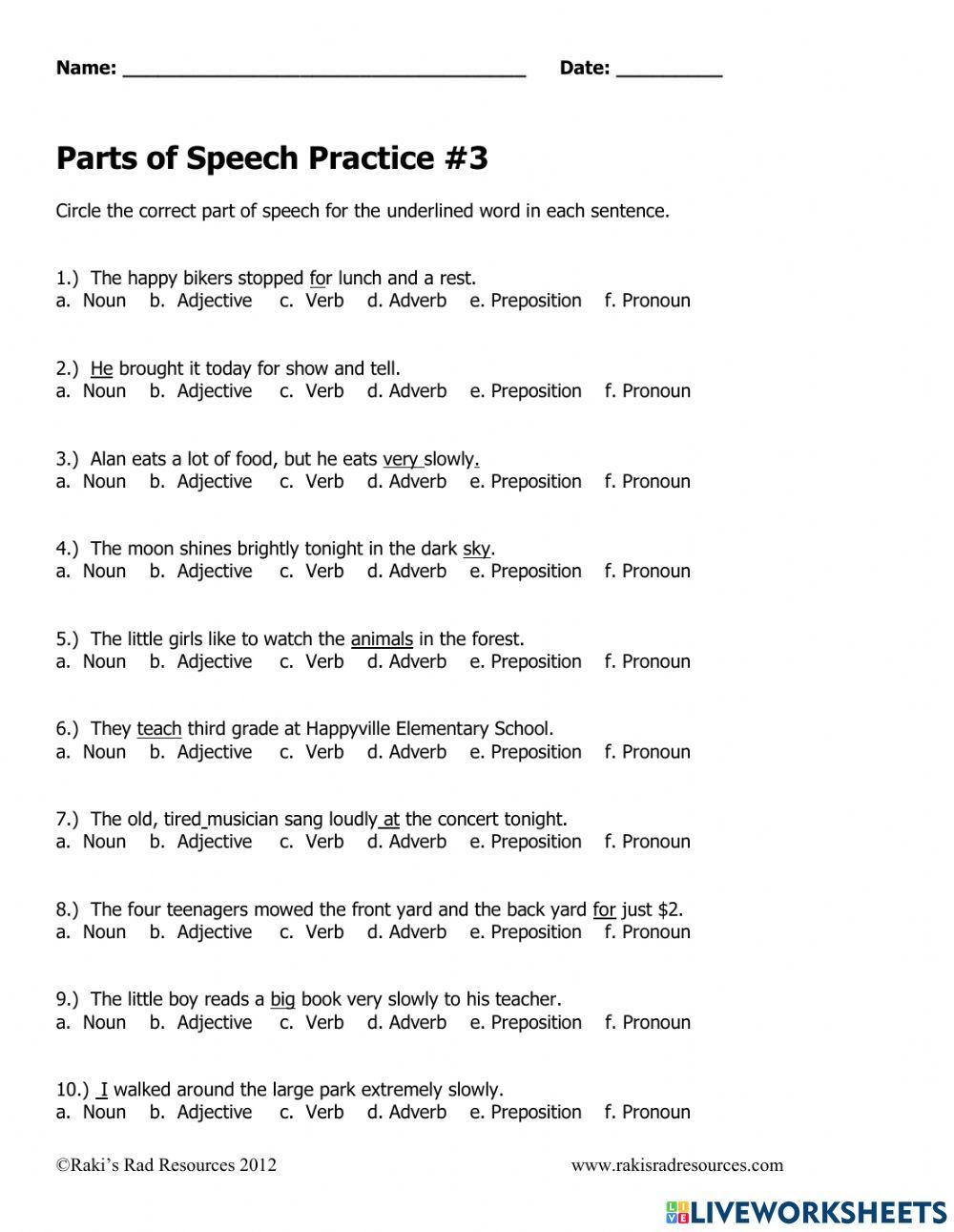 Parts of Speech Practice