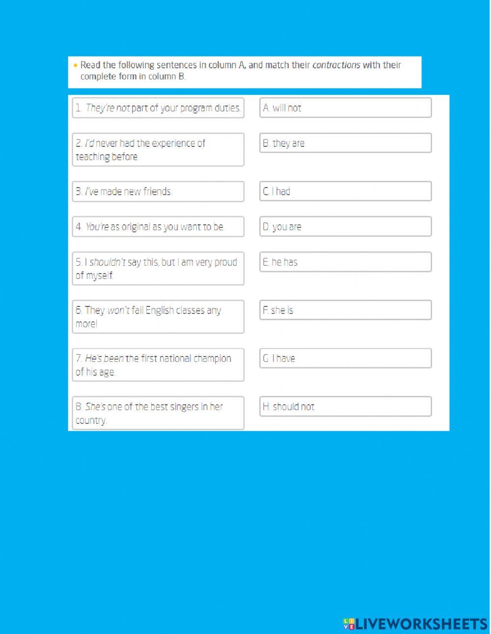 Extracurricular activities 6th grade key contractions