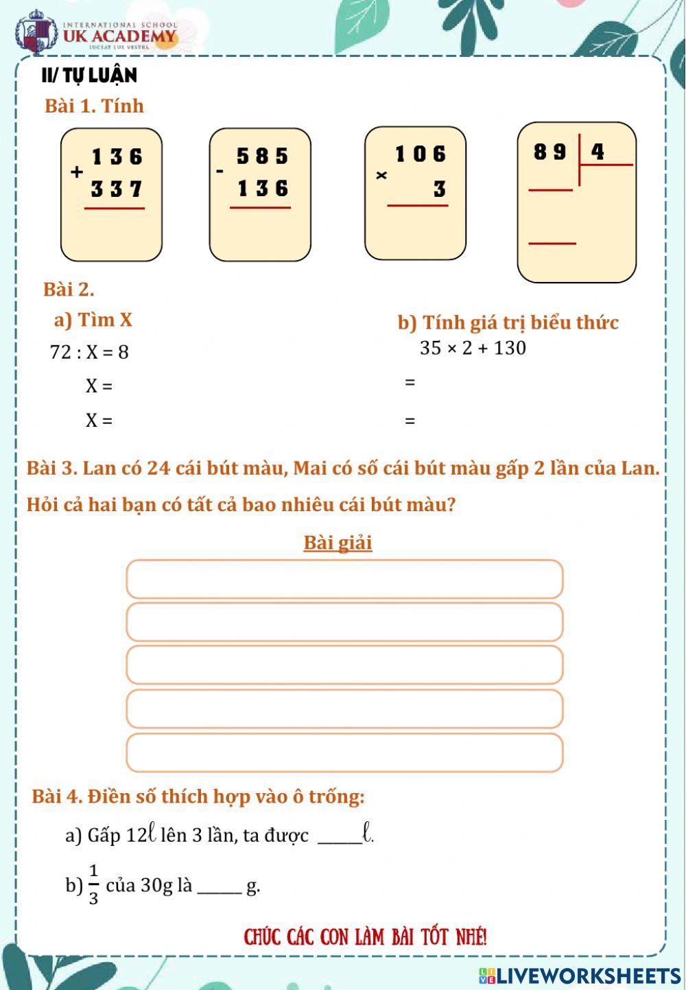 Phiếu ôn 05 -lớp 3 Phiếu ôn 05 -lớp 3