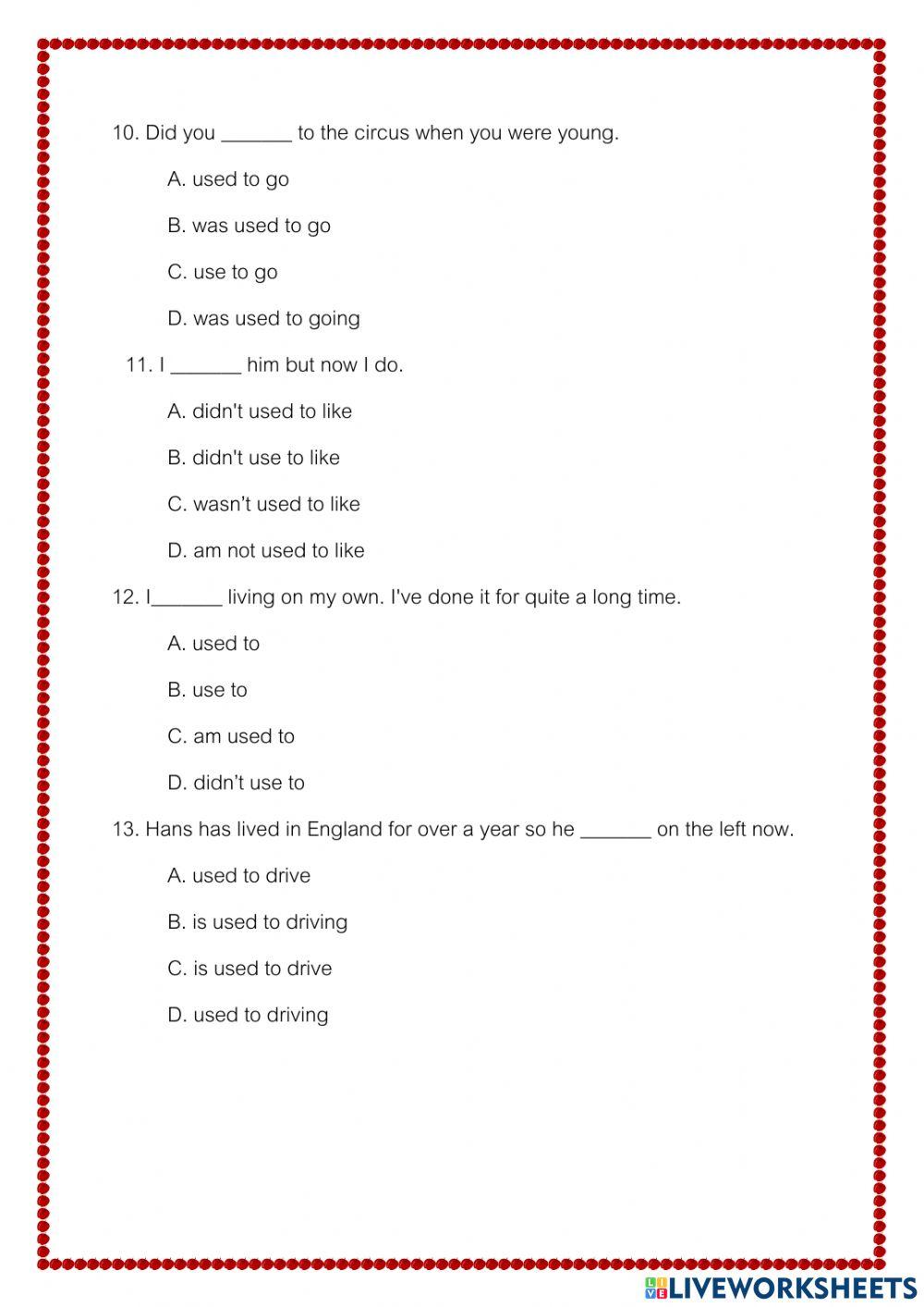 ข้อสอบ  Used to - Be used to - Get used to