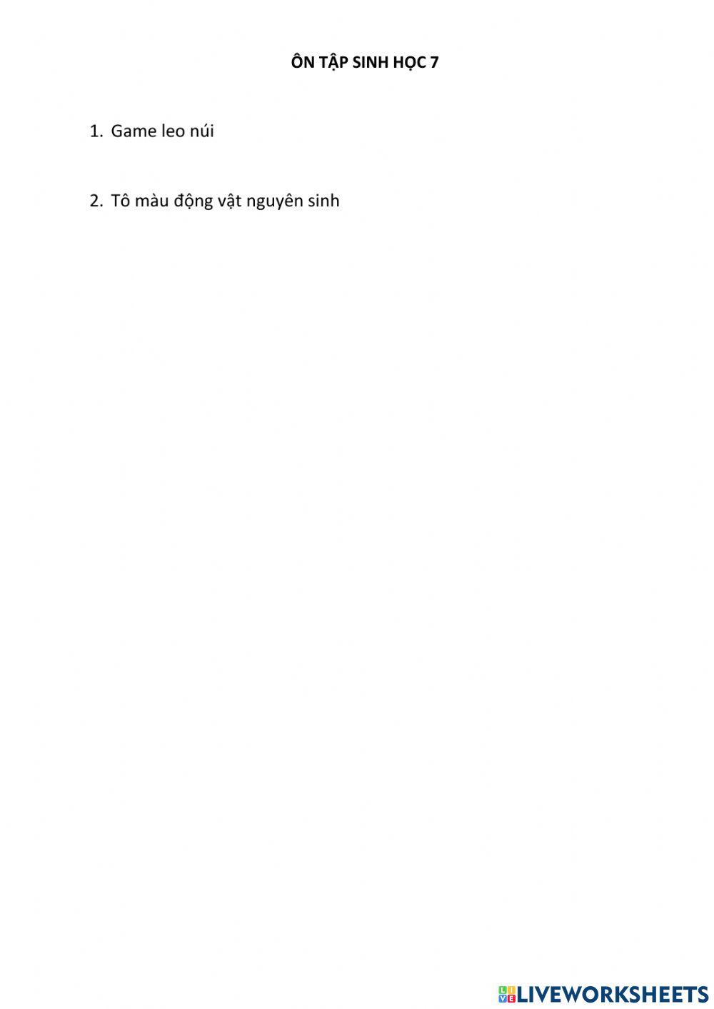 Ôn tập sinh 7 - tuần đệm