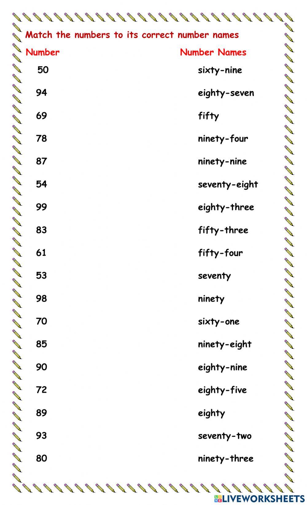 Number Names 50-99 Number Names 50-99