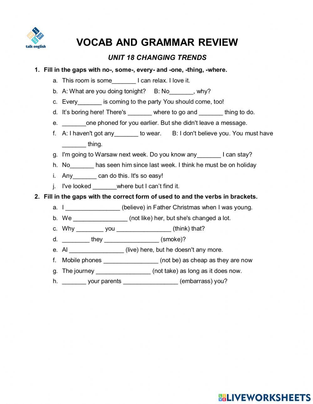 Vocab and grammar review unit 18