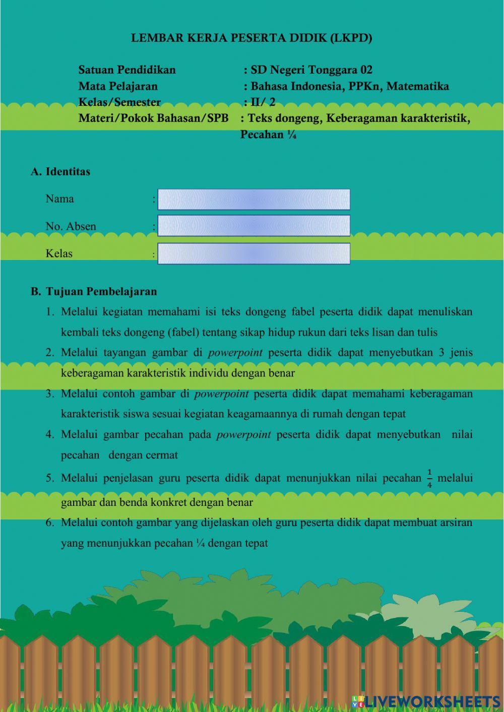 LKPD Kelas 2 Tema 7 Subtema 1 Pembelajaran 4
