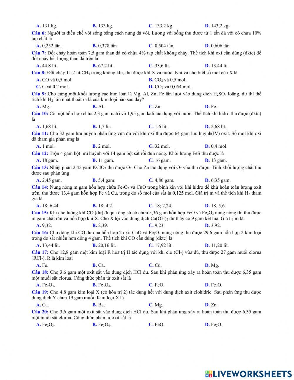 Tính theo phương trình hóa học