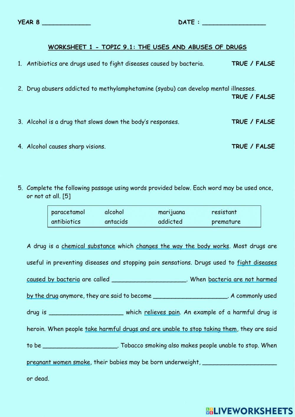 Worksheet 1 Drugs