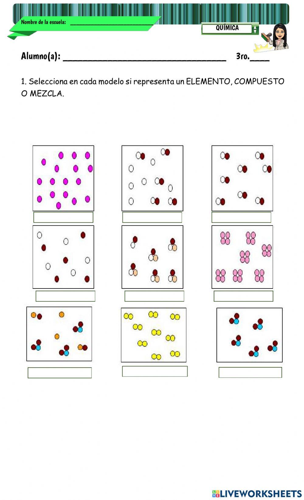 Modelo corpusculares, elemento compuesto y mezcla