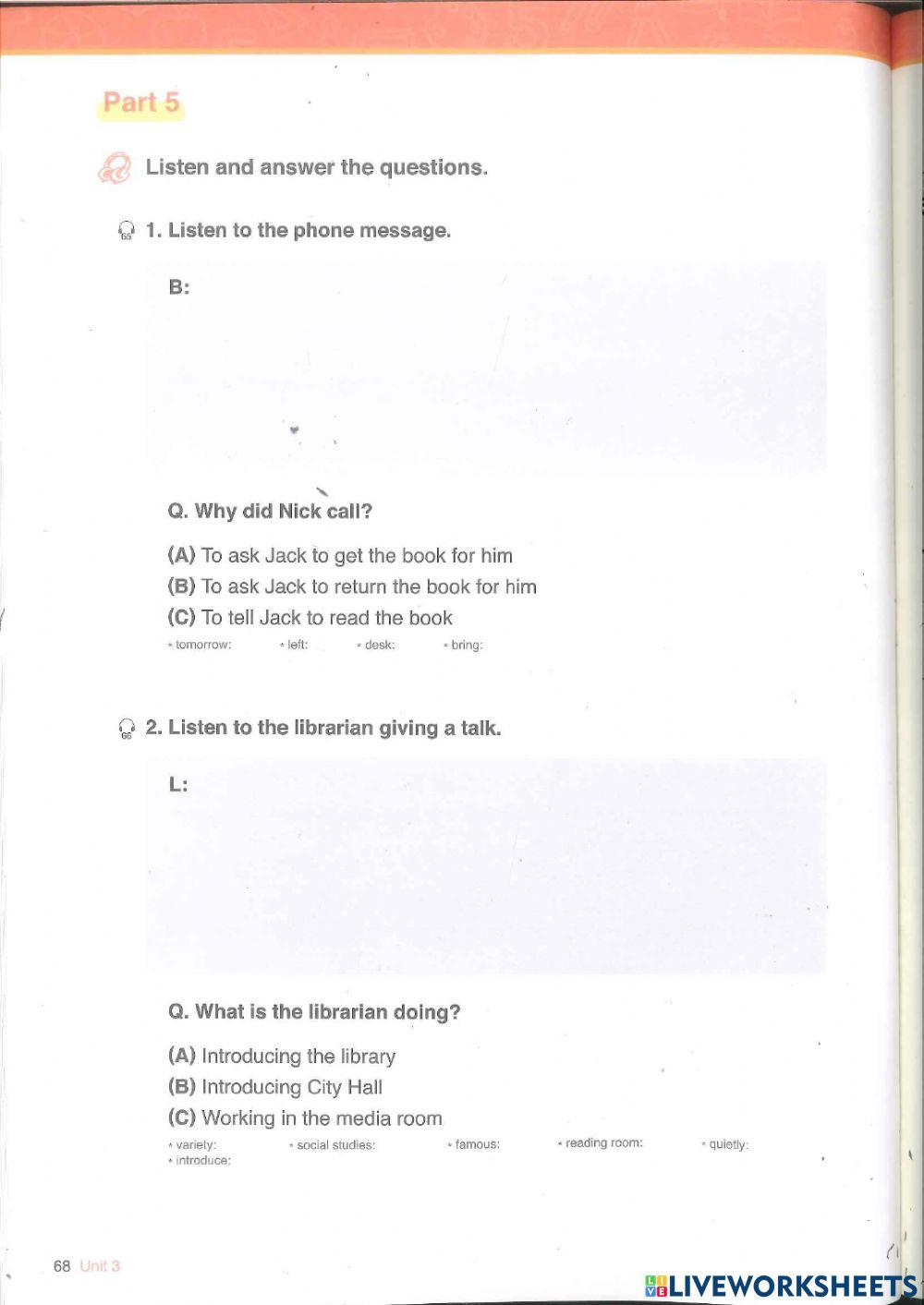 Toefl primary Unit 3 Listening Part 4-5