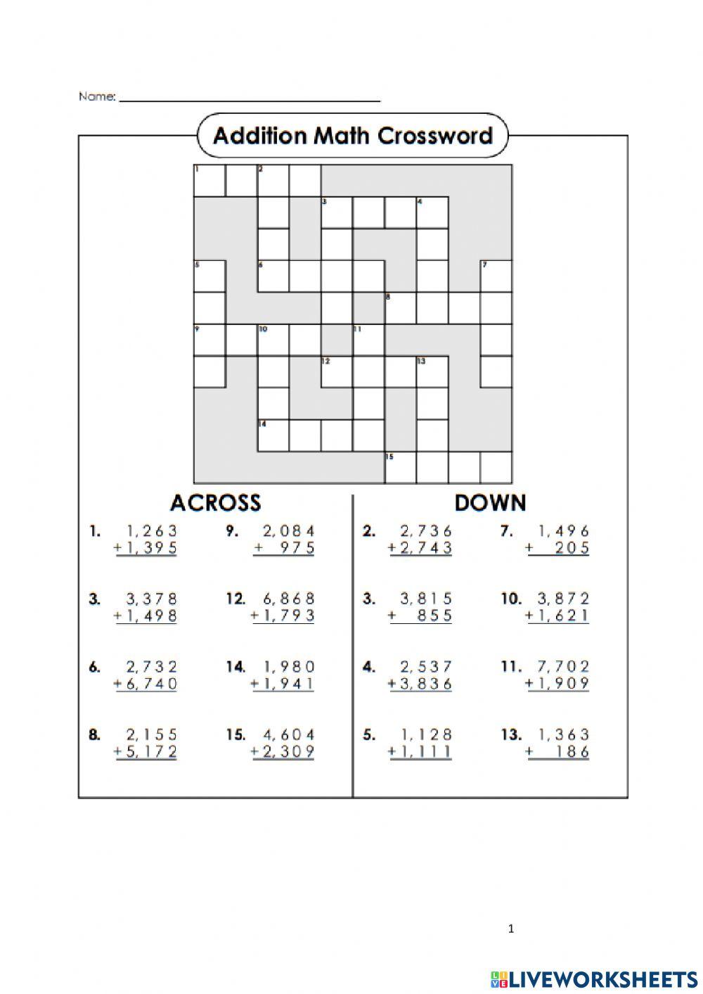 Mathematics Crossword Puzzle