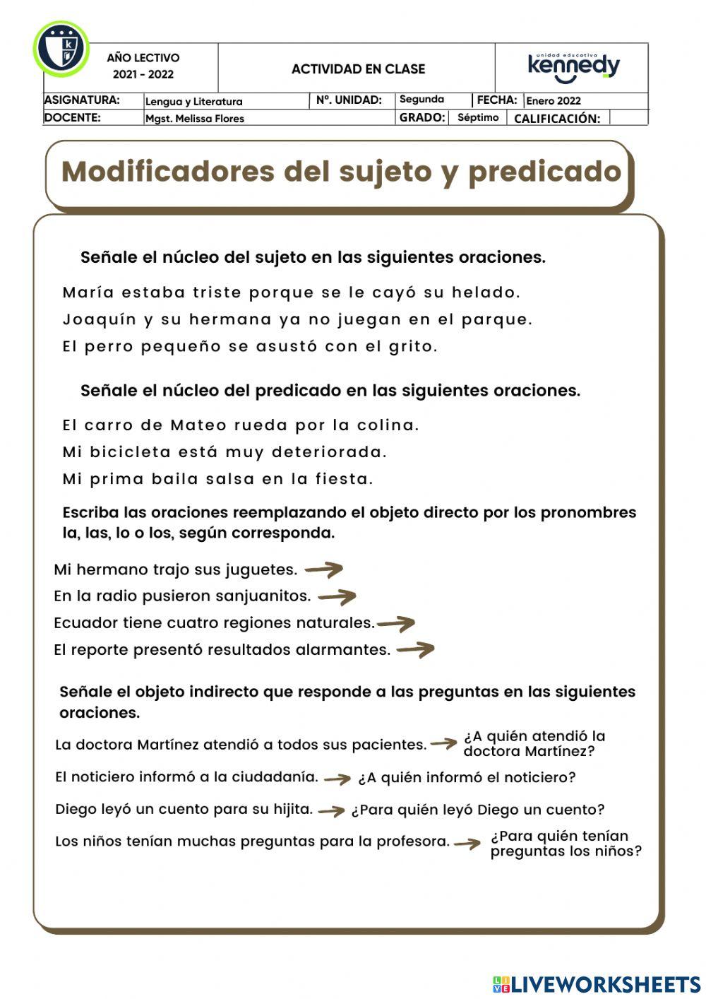 Modificadores sujeto y predicado