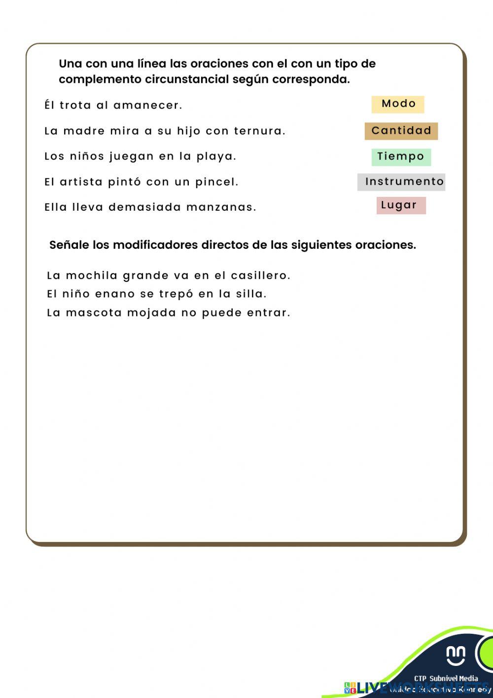 Modificadores sujeto y predicado