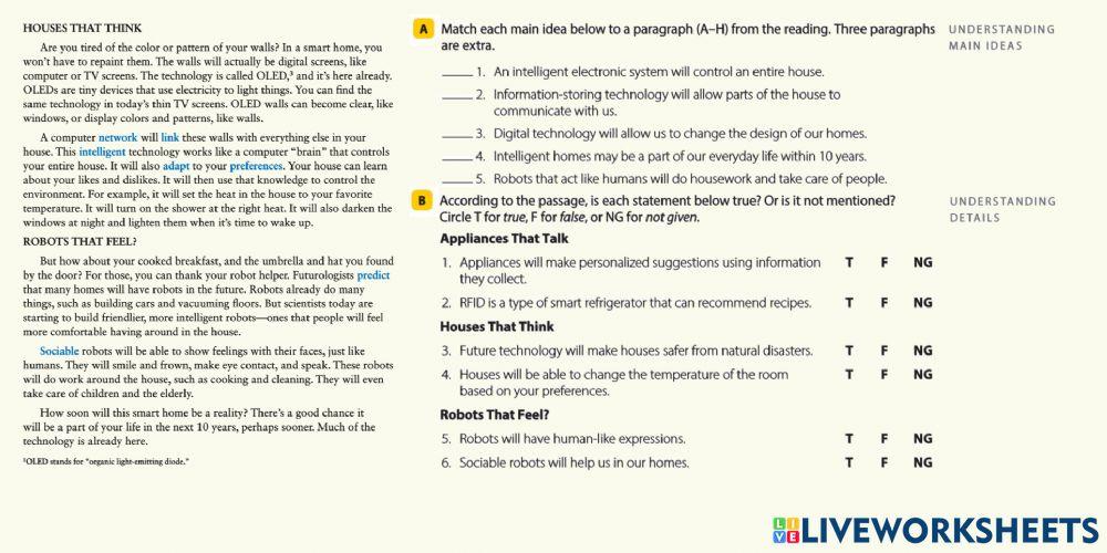 Unit 6 Future living RW - Section A&B Understanding the reading
