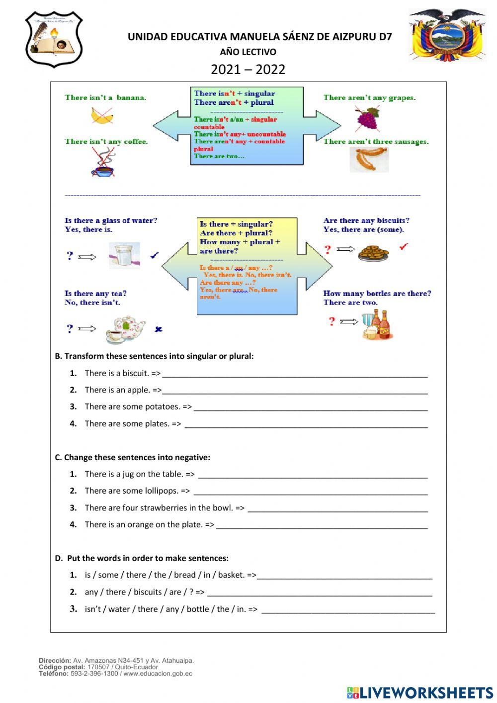 Ejercicios Online- There is - There are- 1st BGU