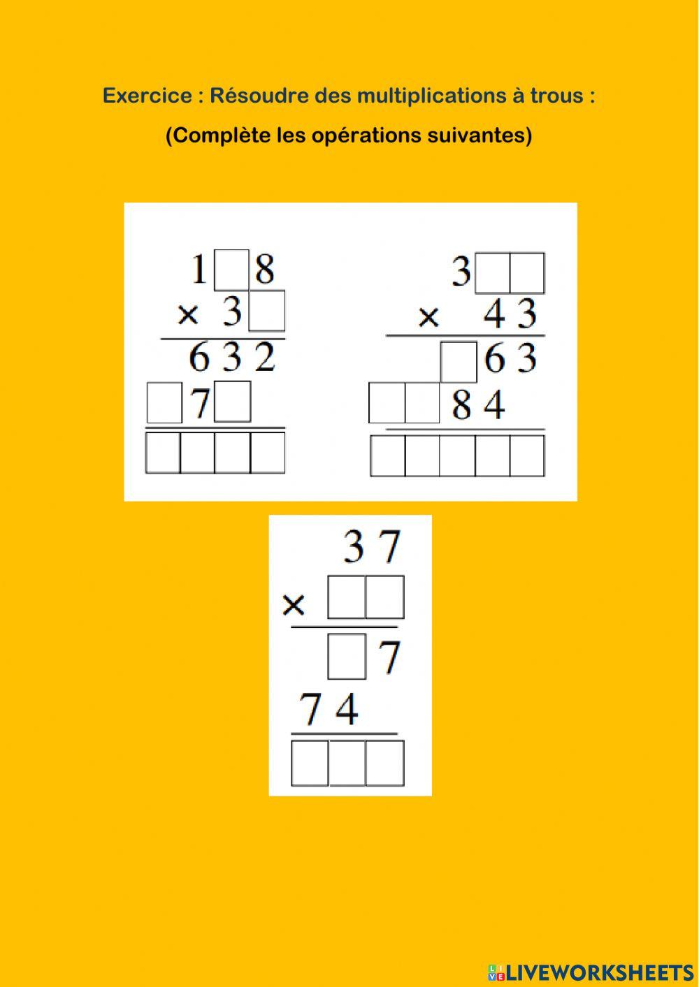 Maths multiplications à trous