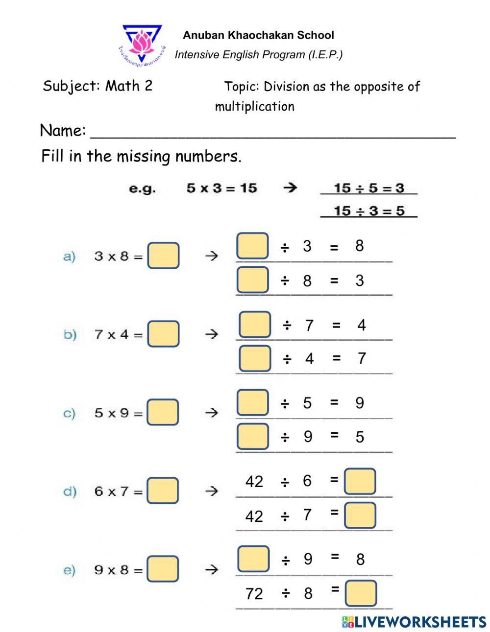 Division as the opposite of multiplication