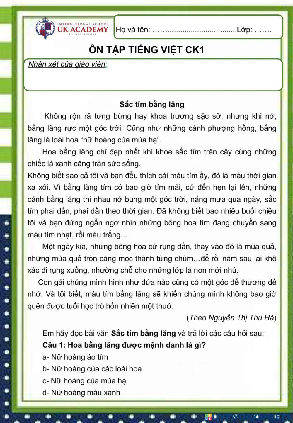 Tiếng Việt 5 - Ôn tập cuối kì 1