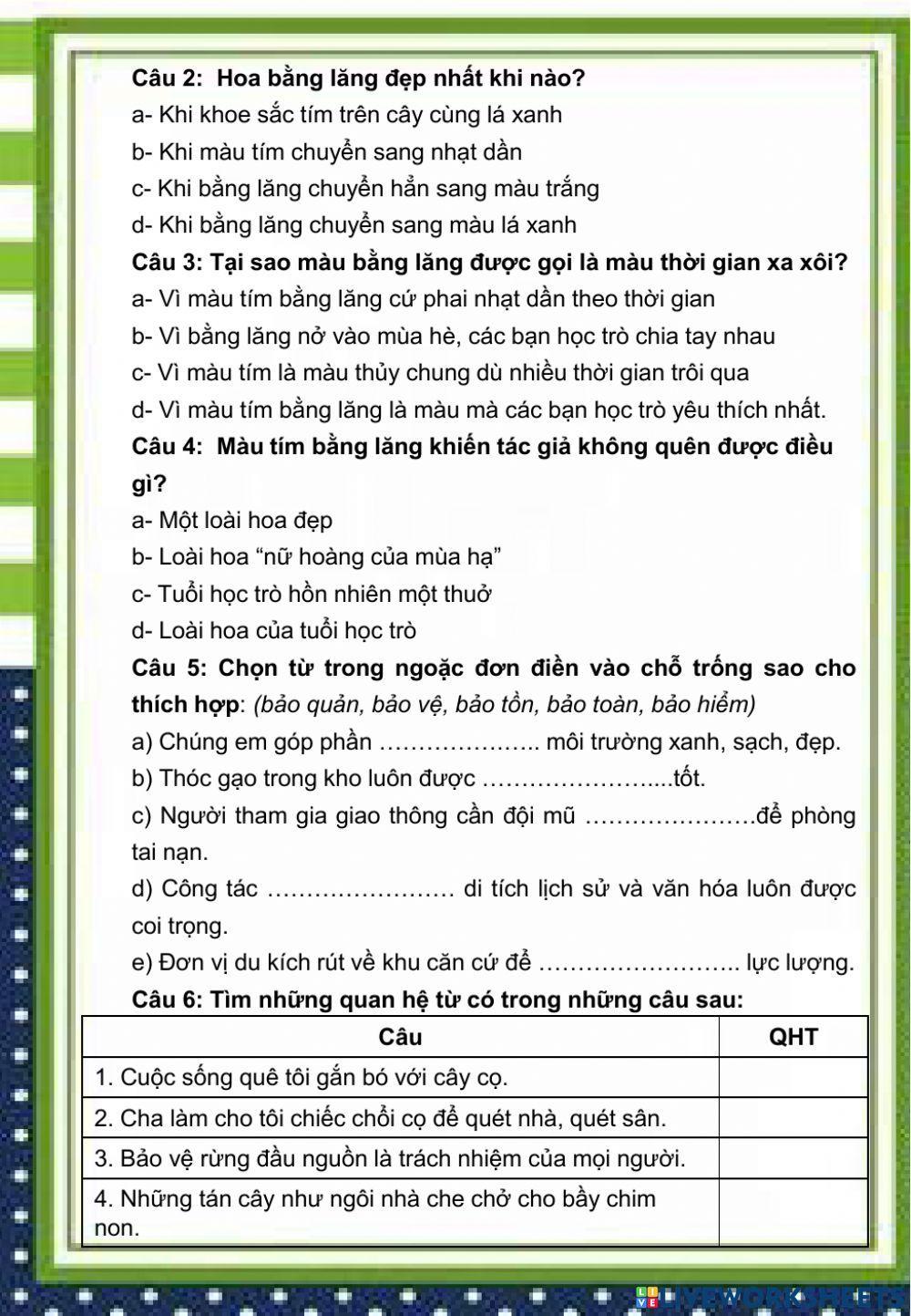 Tiếng Việt 5 - Ôn tập cuối kì 1