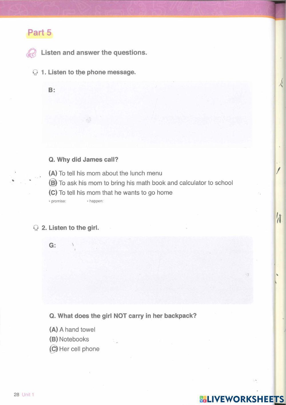 Toefl primary 1 book 2 Unit 1 Listening