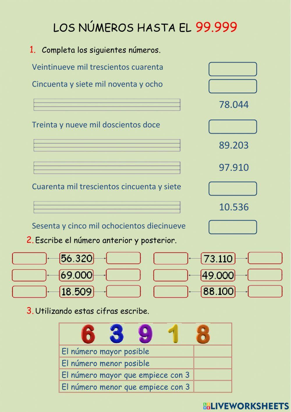 Los números hasta el 99.999