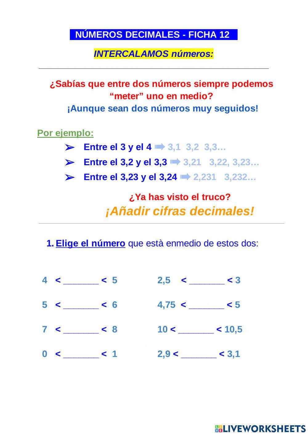 Intercalamos números decimales