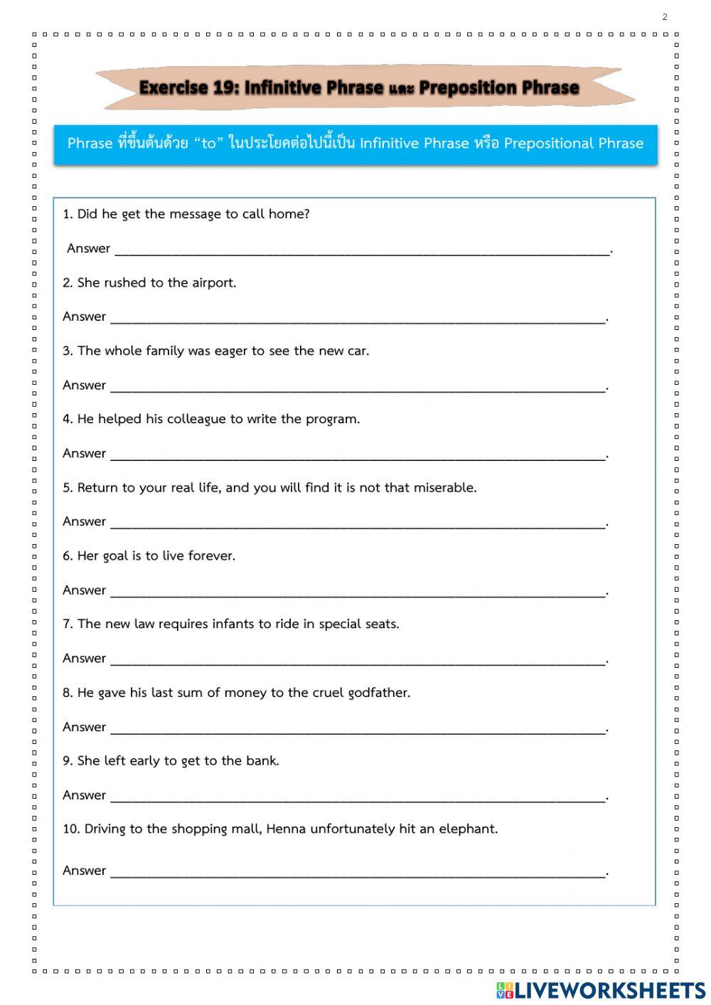 Exercises 18 19: Prepositional Phrase Exercises 18 19: Prepositional Phrase