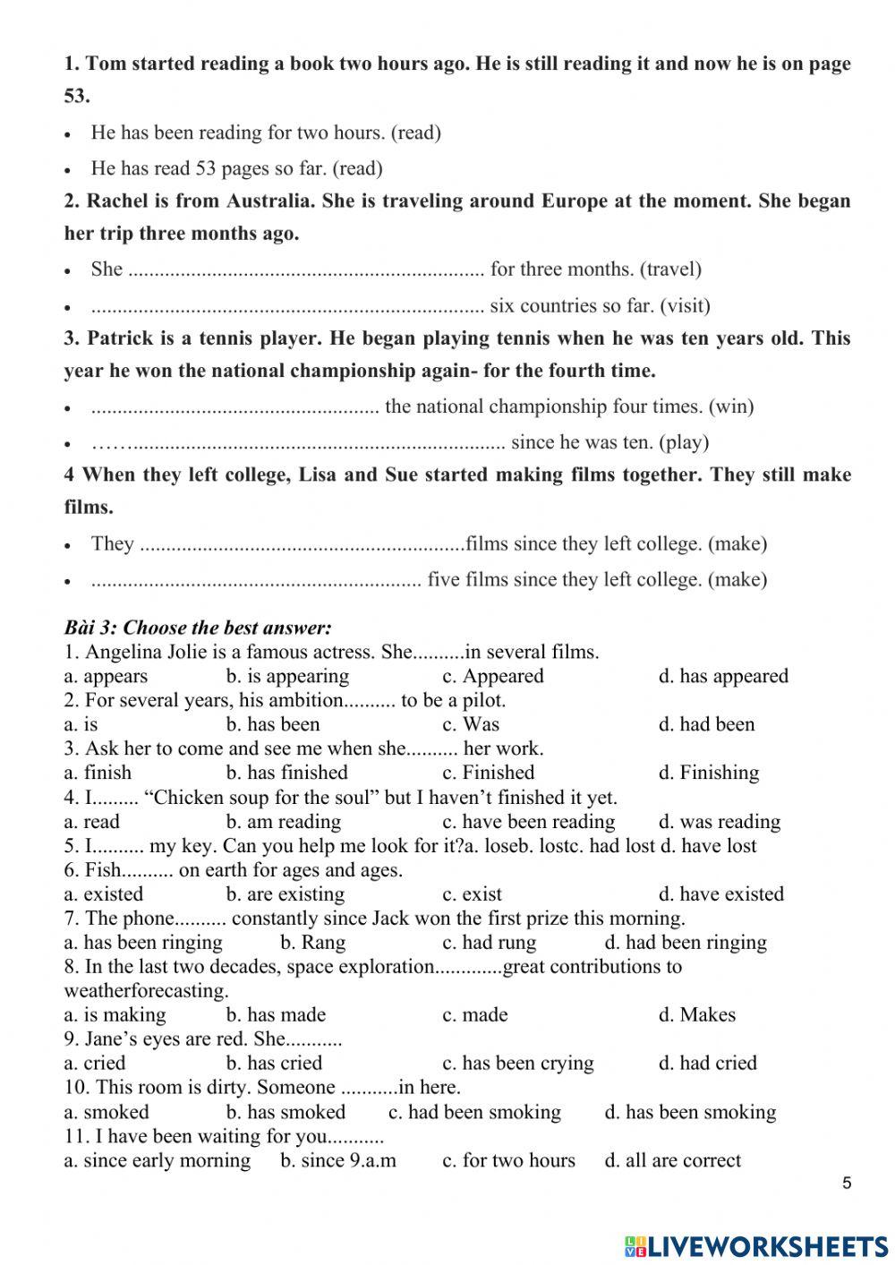 Hiện tại hoàn thành và Hiện tại hoàn thành tiếp diễn