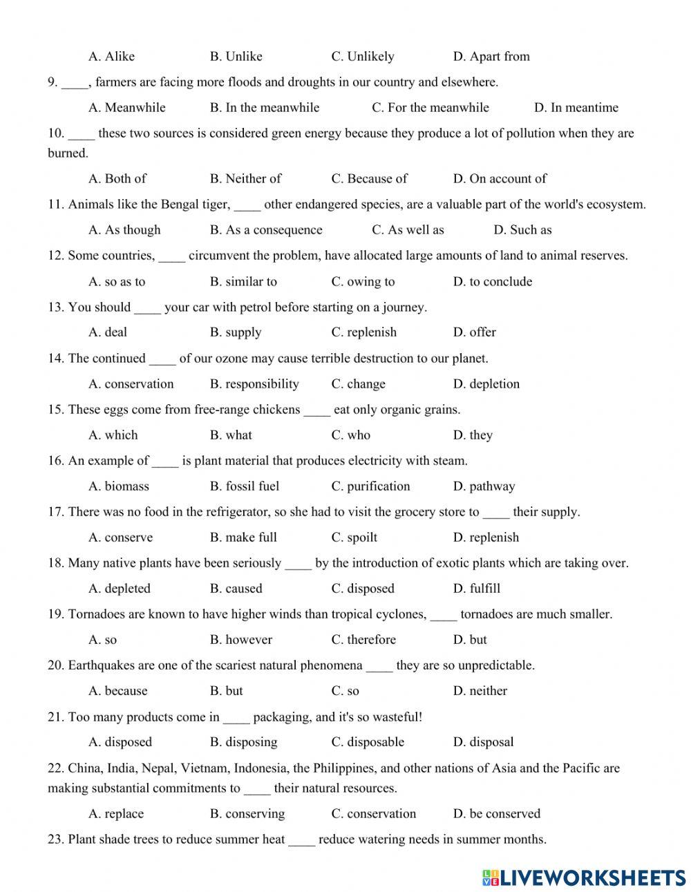 Unit 3. THE GREEN MOVEMENT  TEST YOURSELF