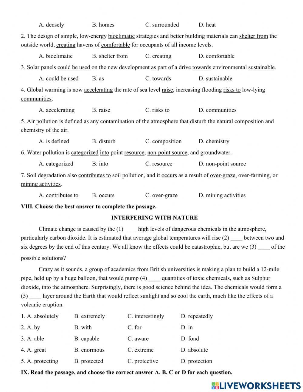 Unit 3. THE GREEN MOVEMENT  TEST YOURSELF