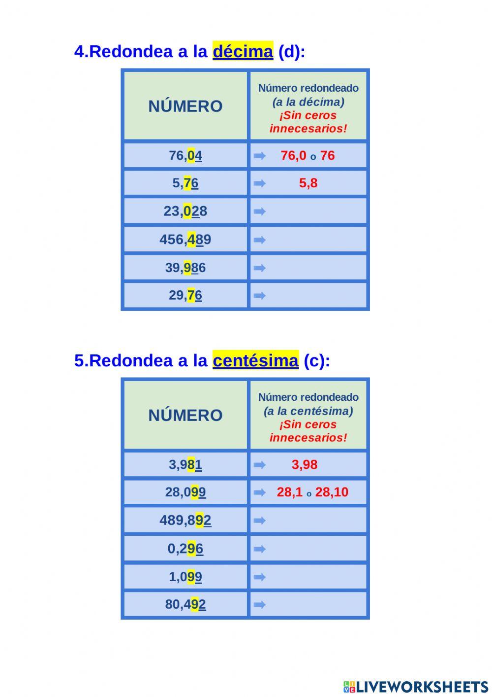 Redondeo de números decimales