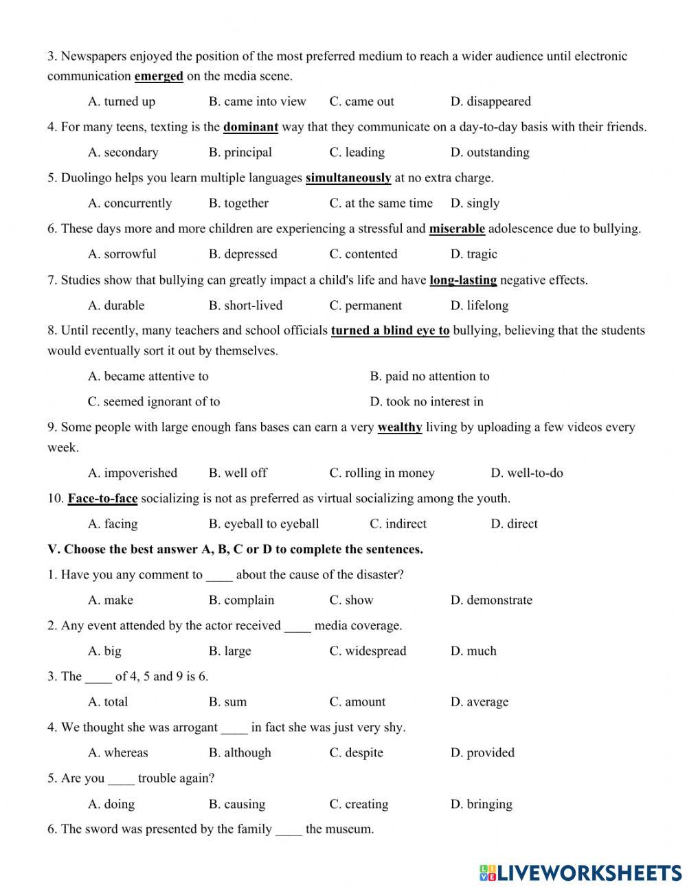 Unit 4. THE MASS MEDIA  PART 2: VOCABUALRY AND GRAMMAR