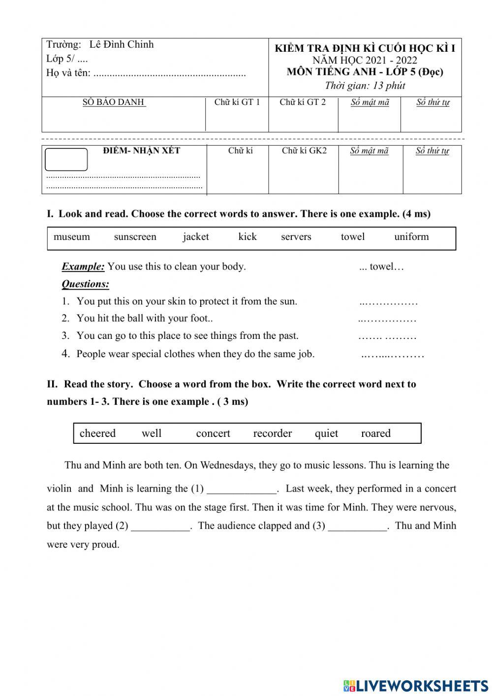 Đề thi đọc lớp 5 hk1