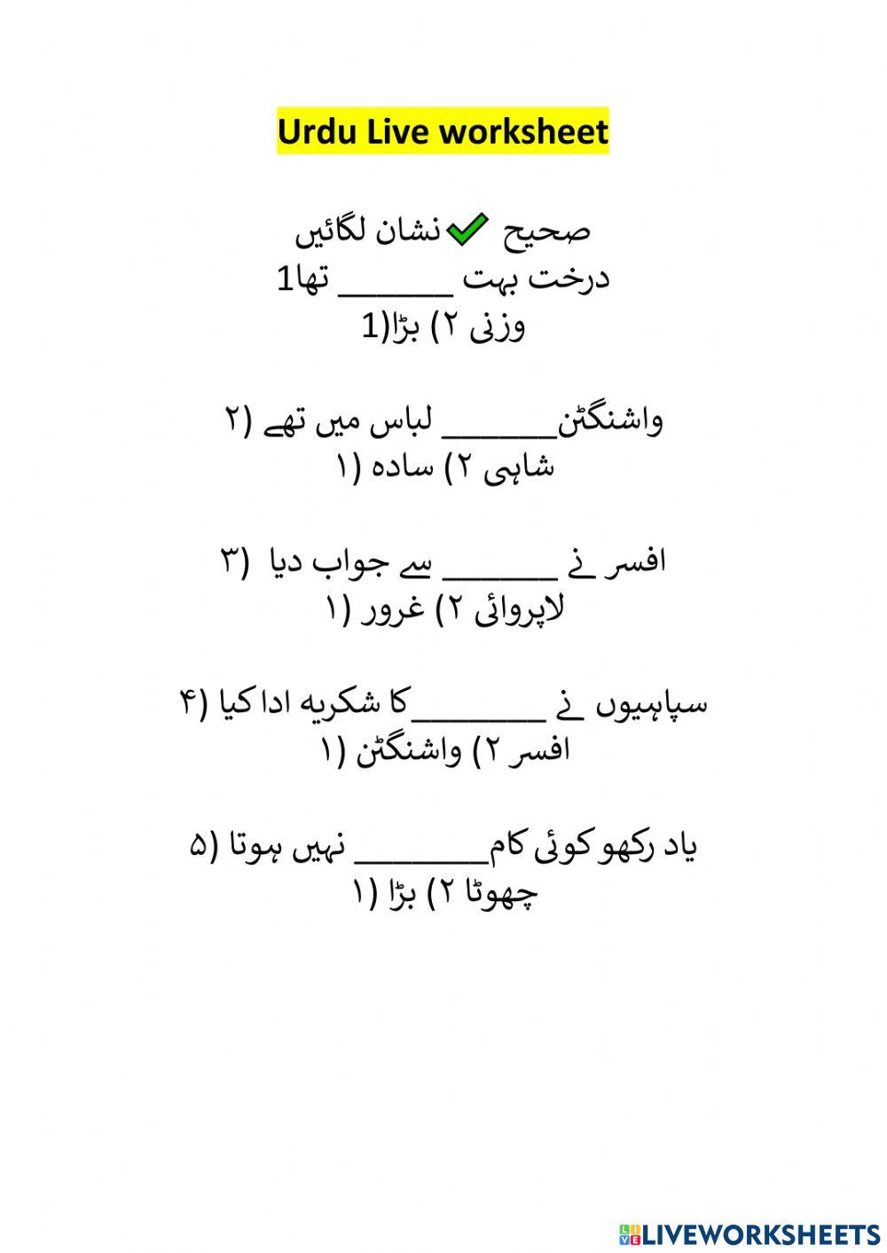 Urdu worksheet