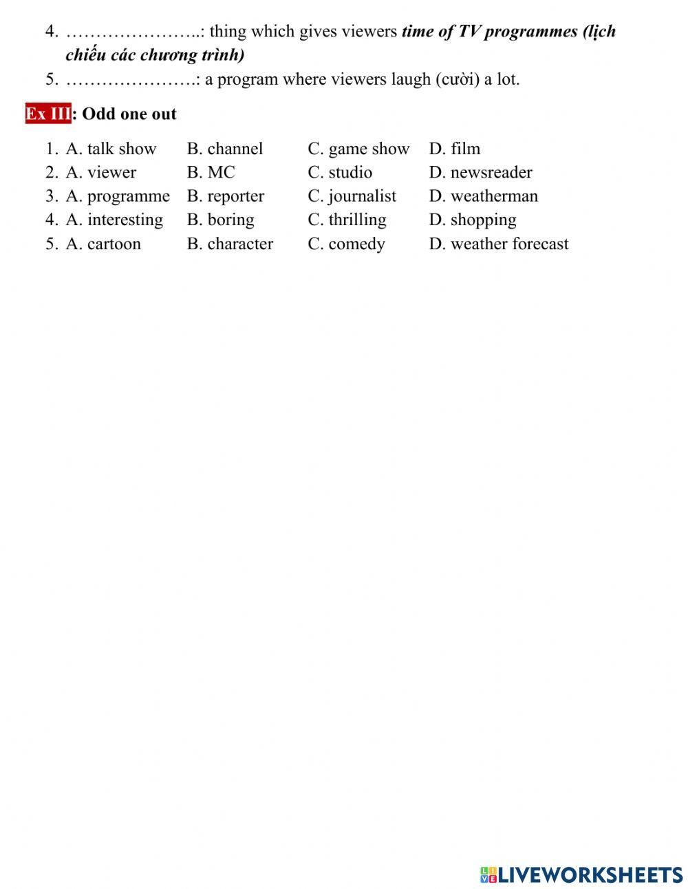 English 6 - Vocabulary - Unit 7: Television