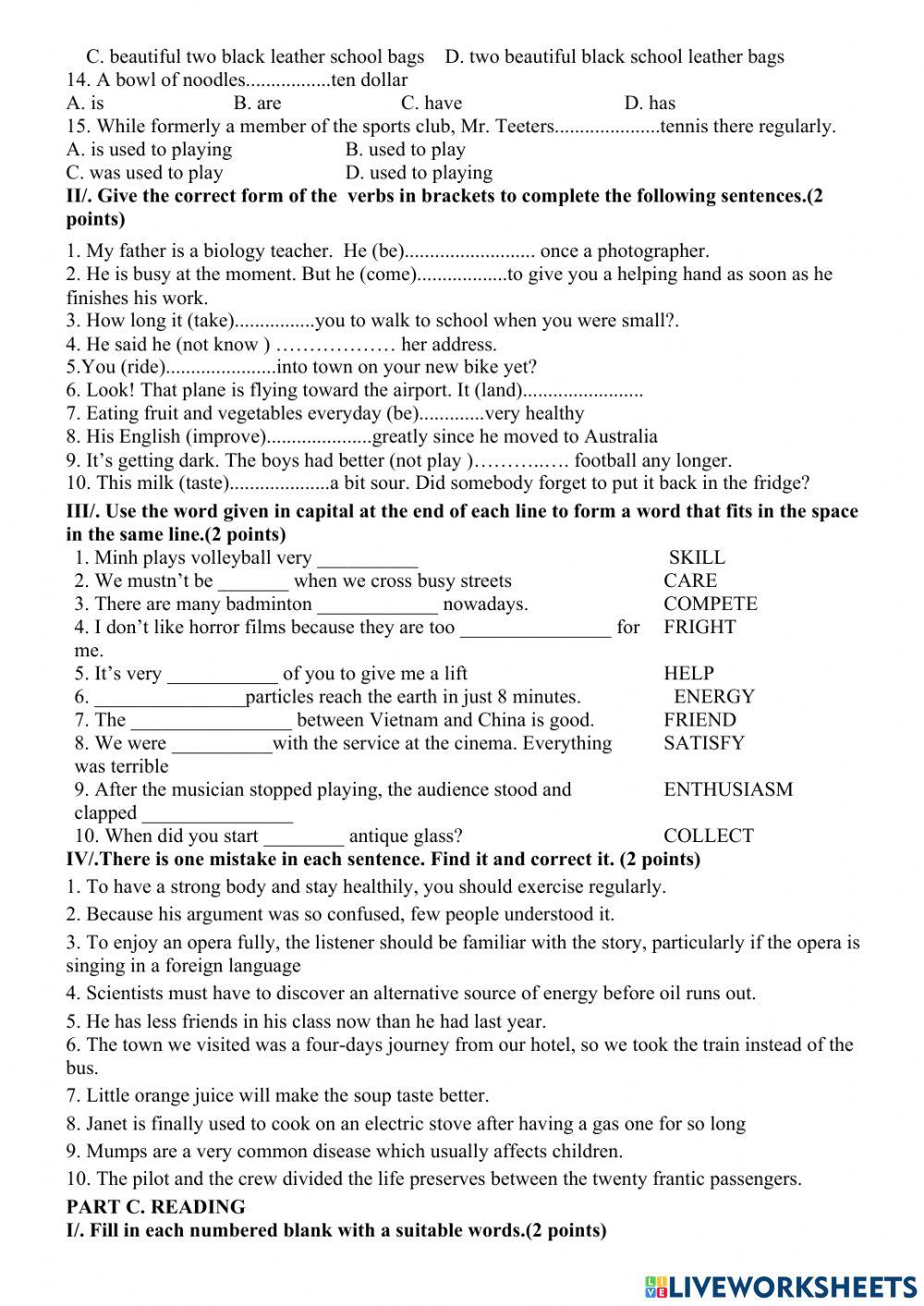 Đề thi HSG  Anh 7