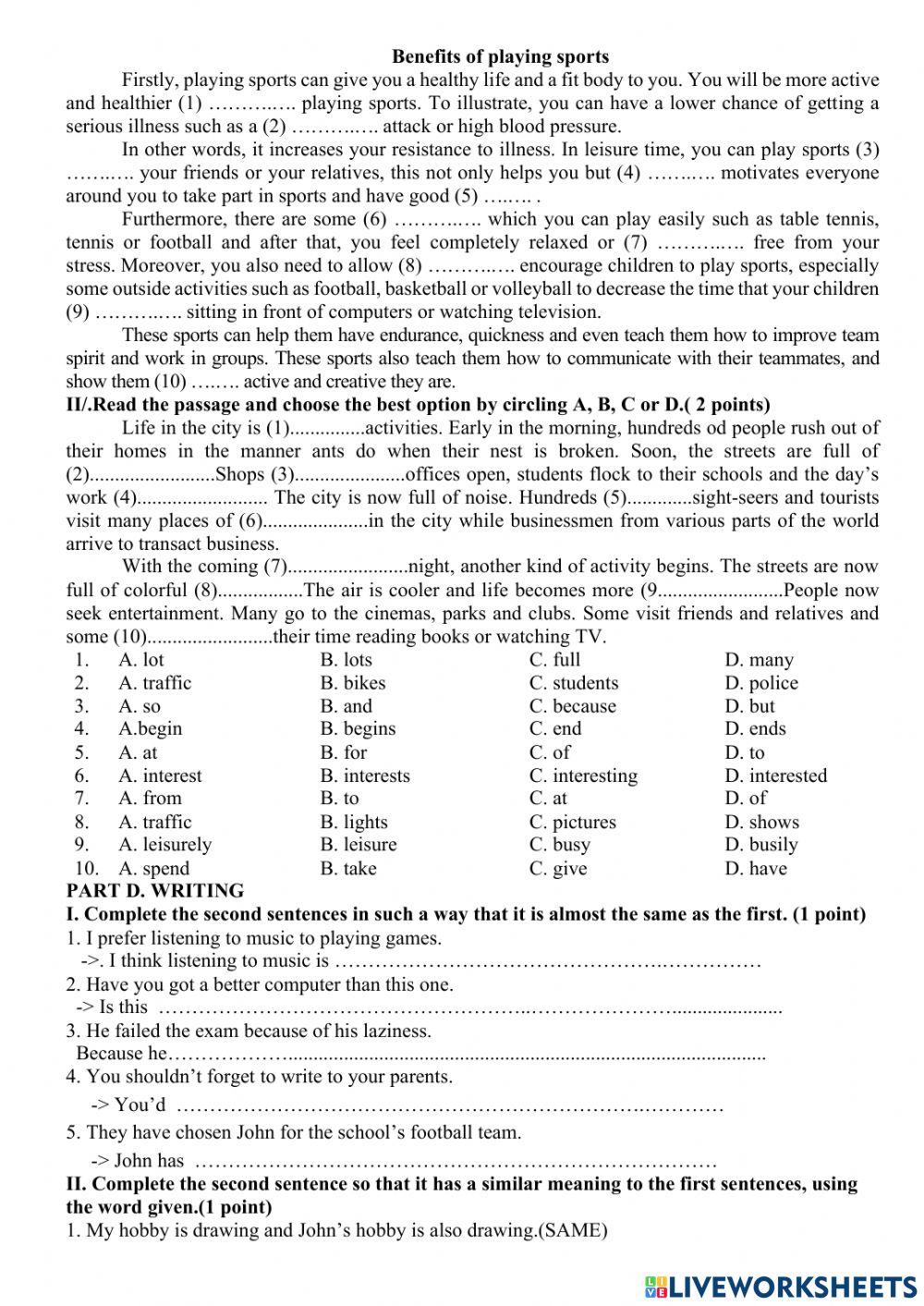 Đề thi HSG  Anh 7