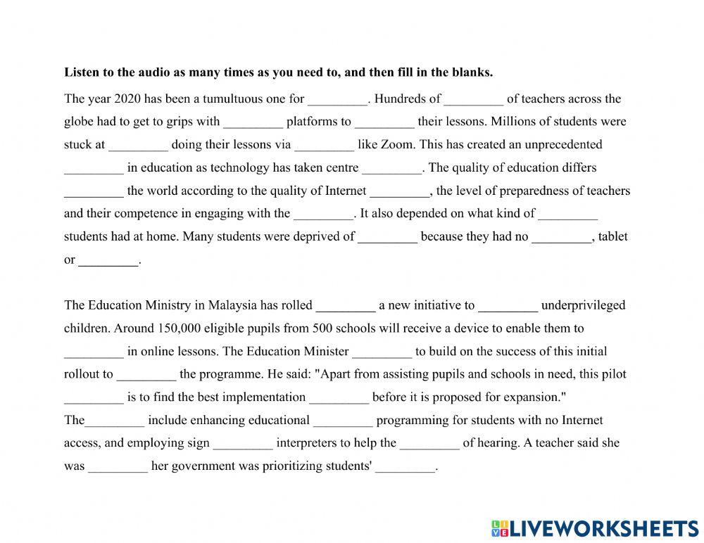Teachers -Online Learning Dictation Exercise