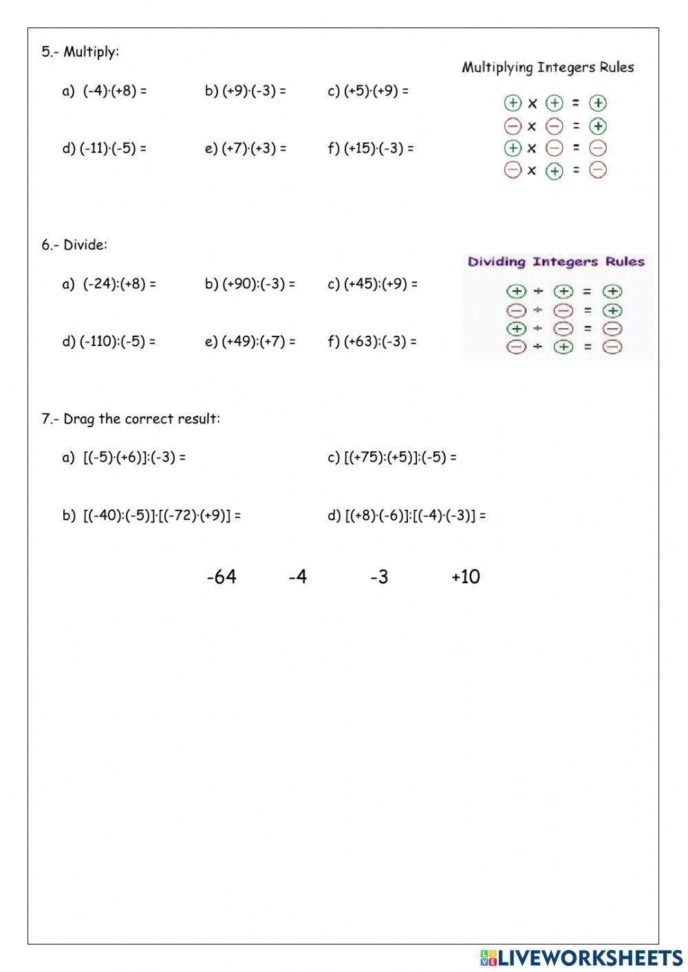 Operations with integers Operations with integers