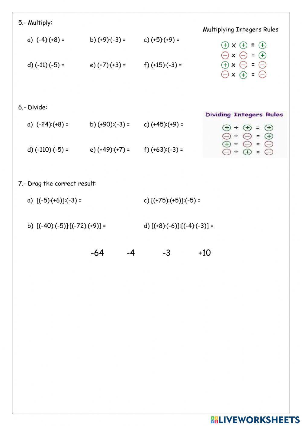 Operations with integers