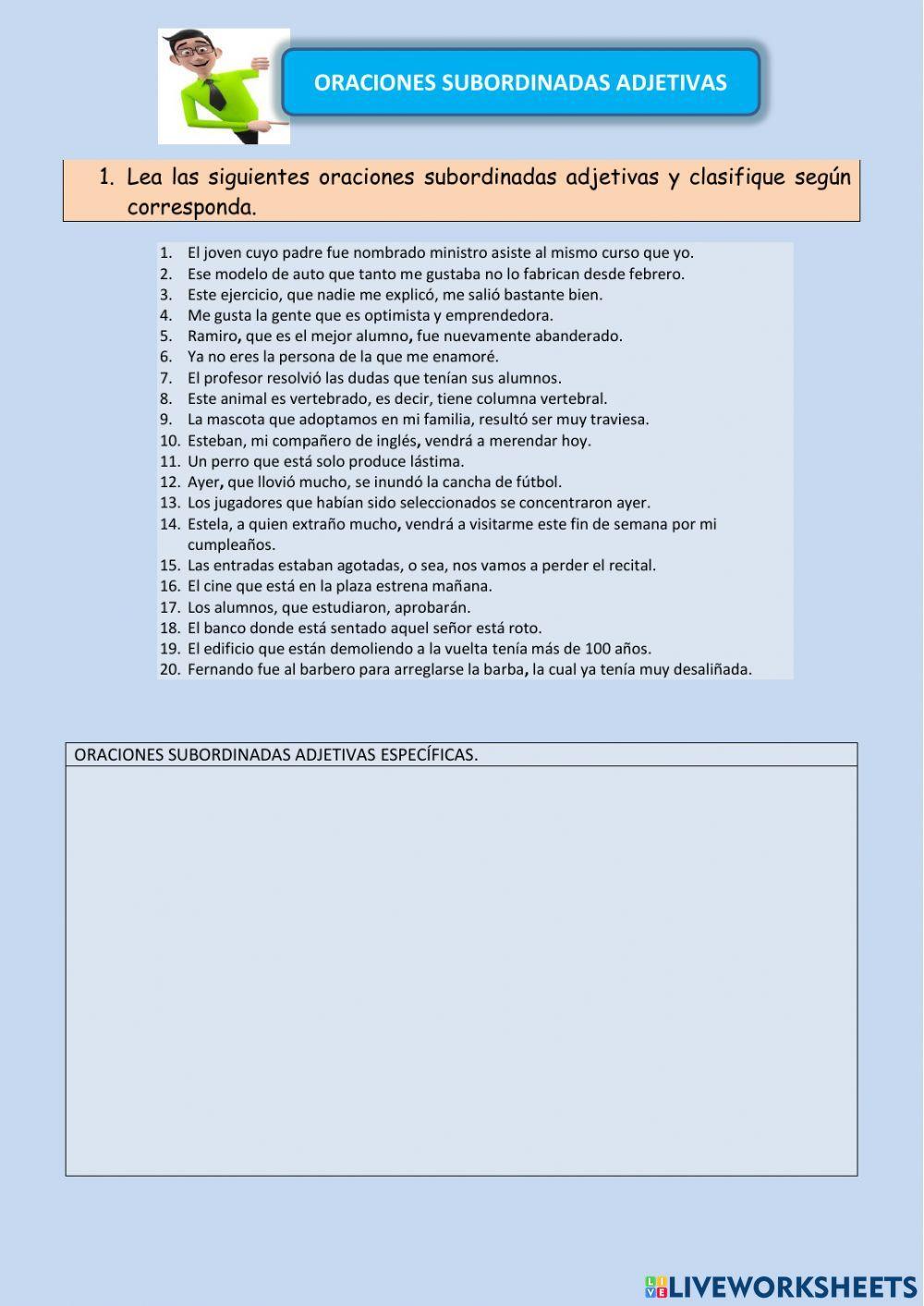 Oraciones subordinadas adjetivas