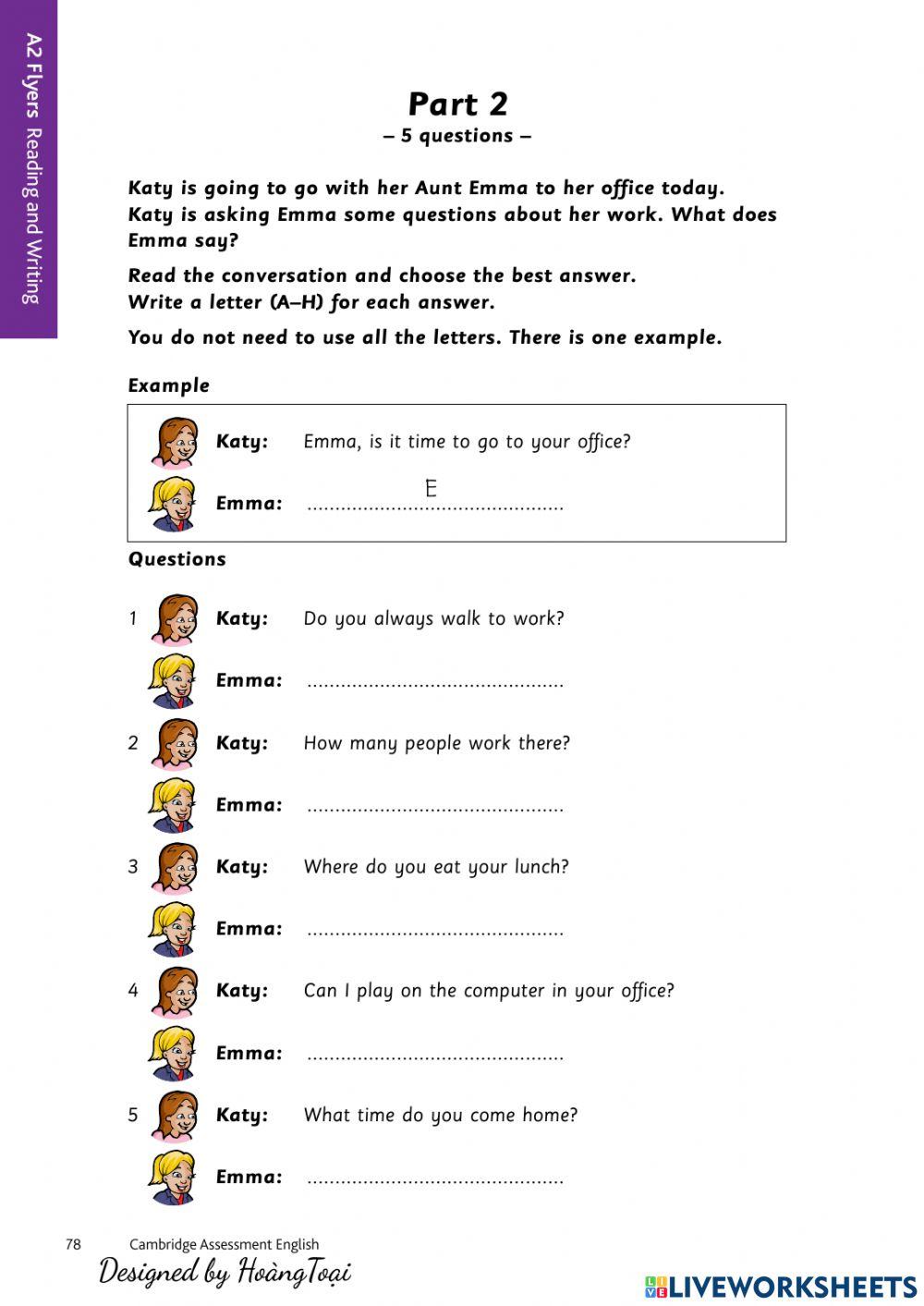 Cambridge YLE Flyers Reading and Writing Sample Test