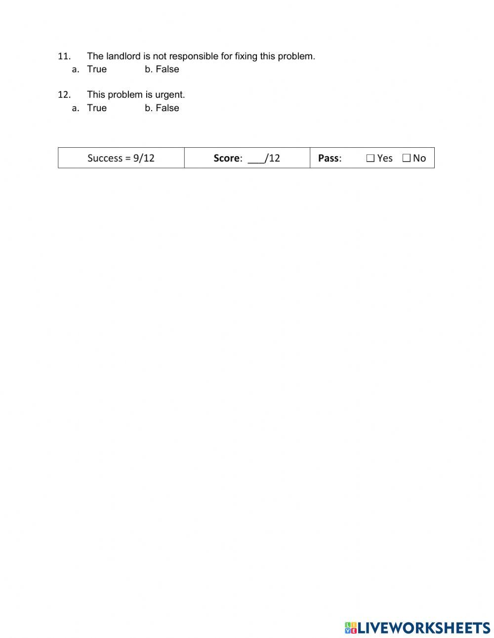 CLB 3 Dealing with Household Problems Reading a Note to the Landlord-Assessment-IWO